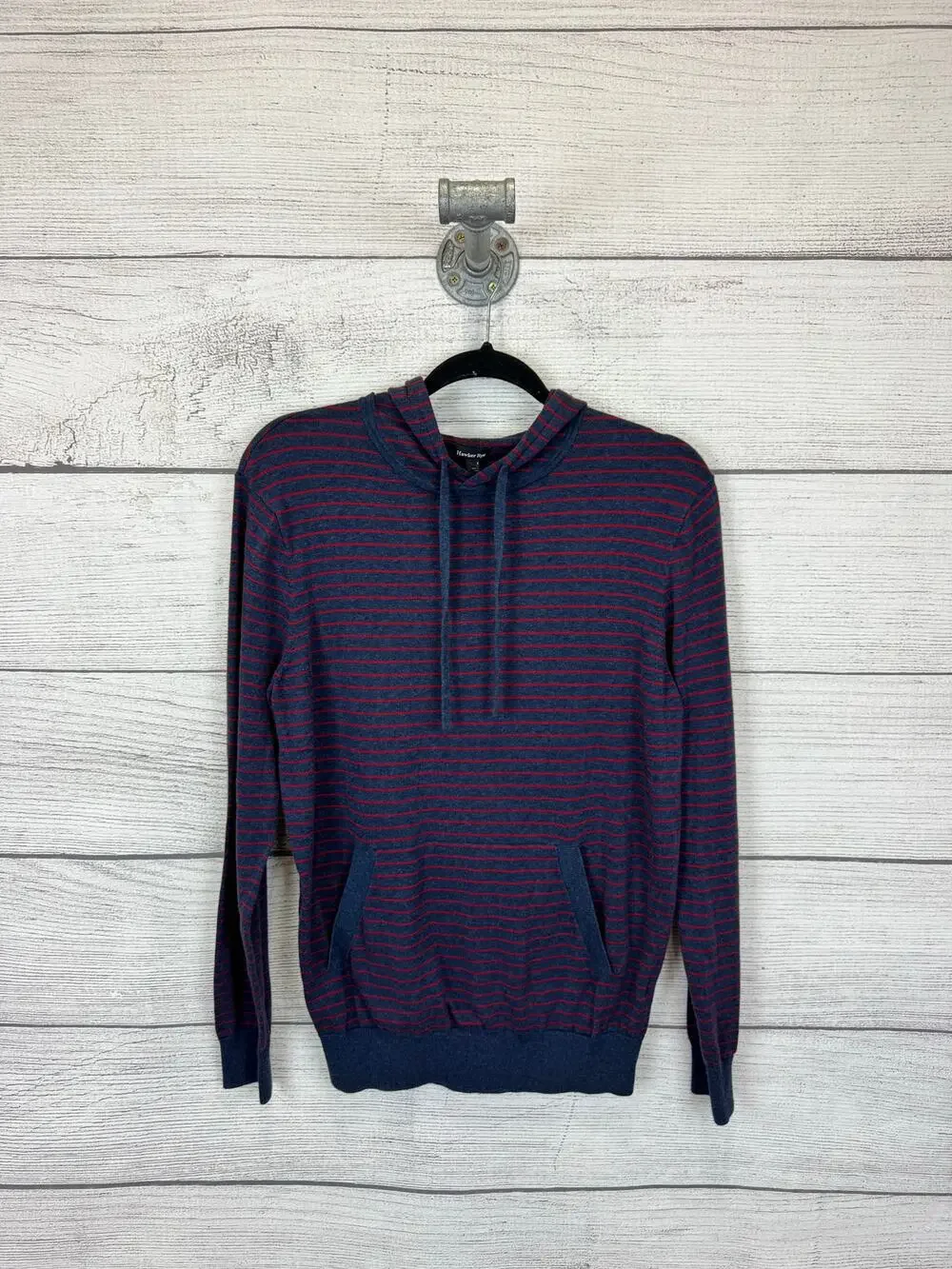 Hawker Rye Men's Navy & Red Stripe Knit Hooded Pullover Size Small